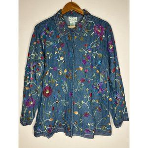 The Quacker Factory Women's Medium Chambray Beaded Embroidered Shirt New